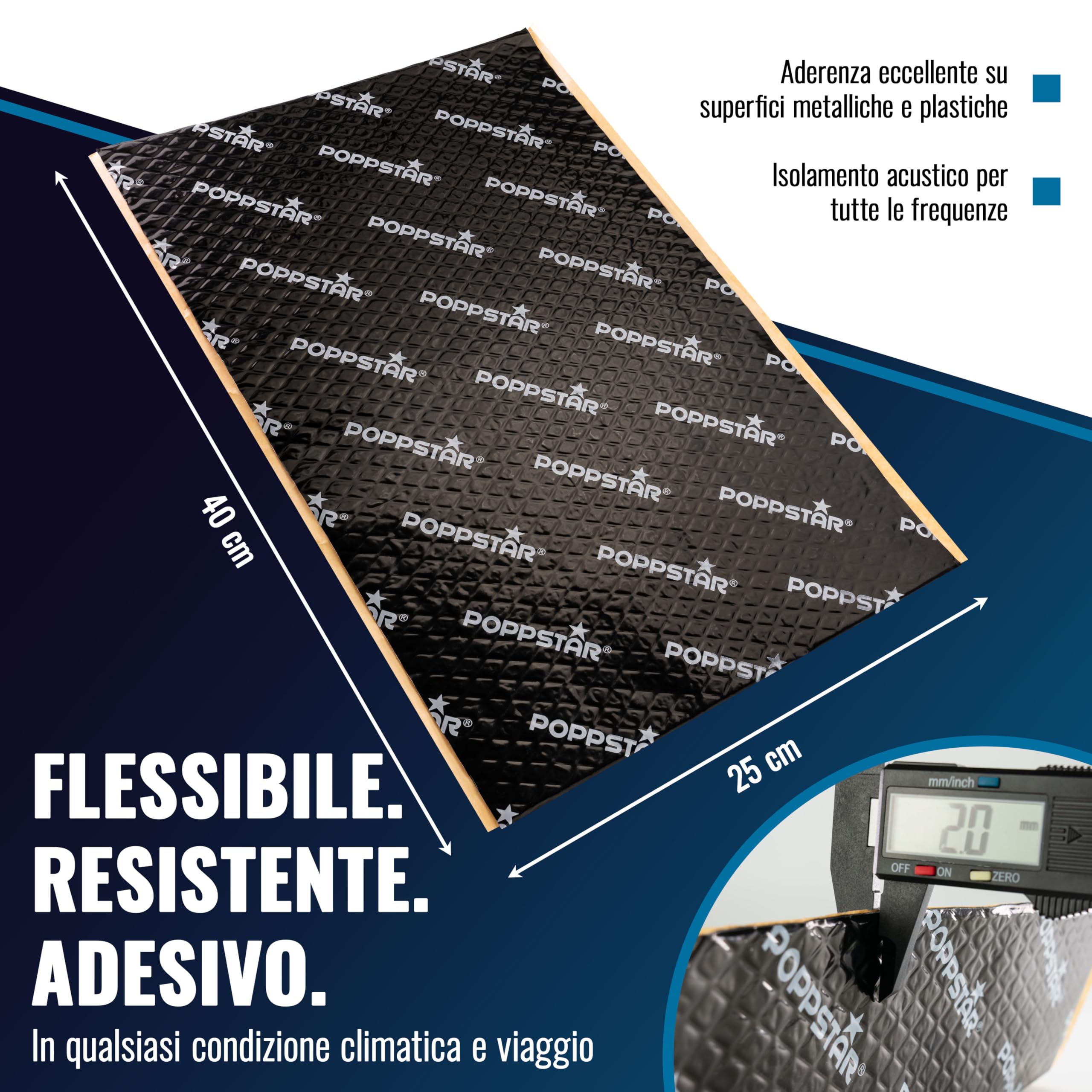 Poppstar Pannelli fonoassorbenti per auto in alluminio butilico 2 mm 17 pezzi 40 x 25 cm 1,7 m² nero