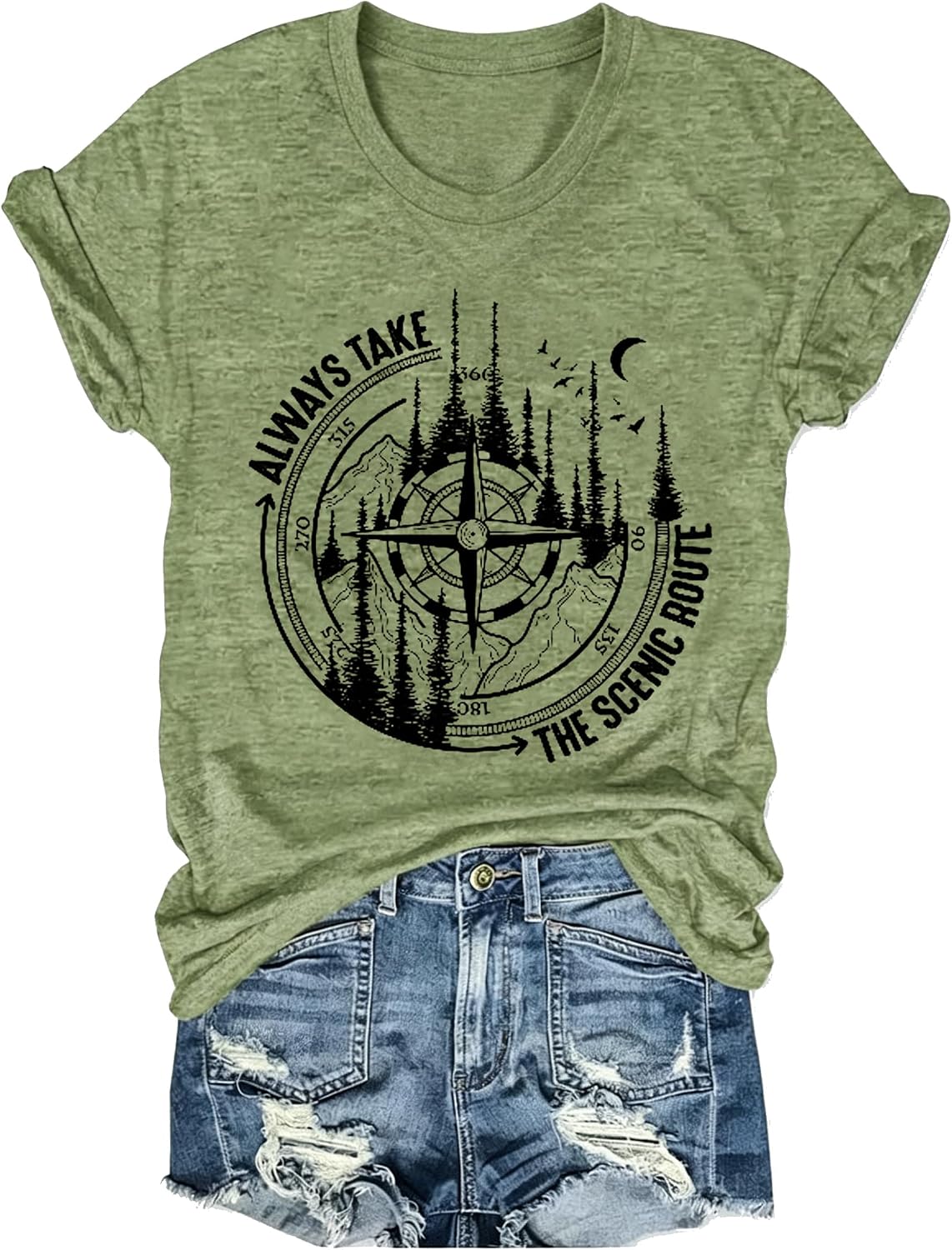 Women Mountain Adventure Athletic Top Compass Graphic Tee for Outdoor Camping Hiking Pine Tree Wanderlust Workout Shirt