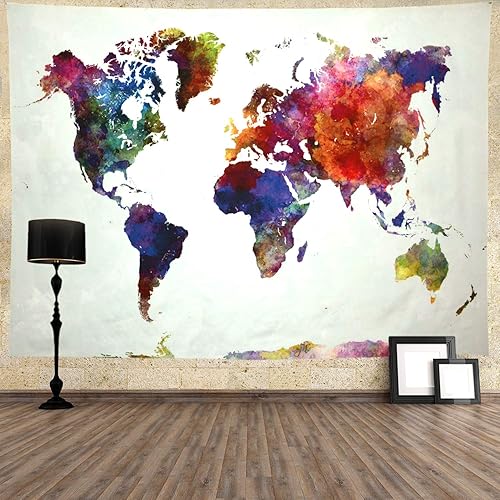 Miniatura 4 de Ameyahud Tapiz de mapa del mundo para aula, acuarela, mapamundi, tapices, geografía educativa, pintura colorida, tapiz del mundo nacional,