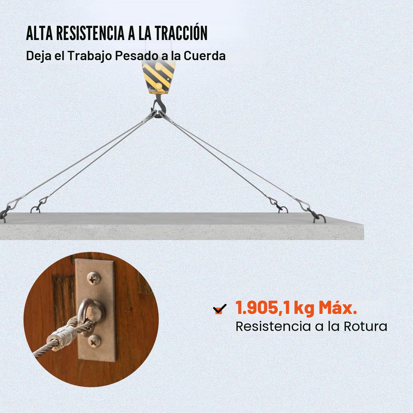 VEVOR Cable de alambre de 152 m x 4,8 mm, 1 x 19 construcción, acero inoxidable T316, superficie pulida, cable de alambre de 1905,1 kg, resistencia a la rotura, cuerda de acero inoxidable para