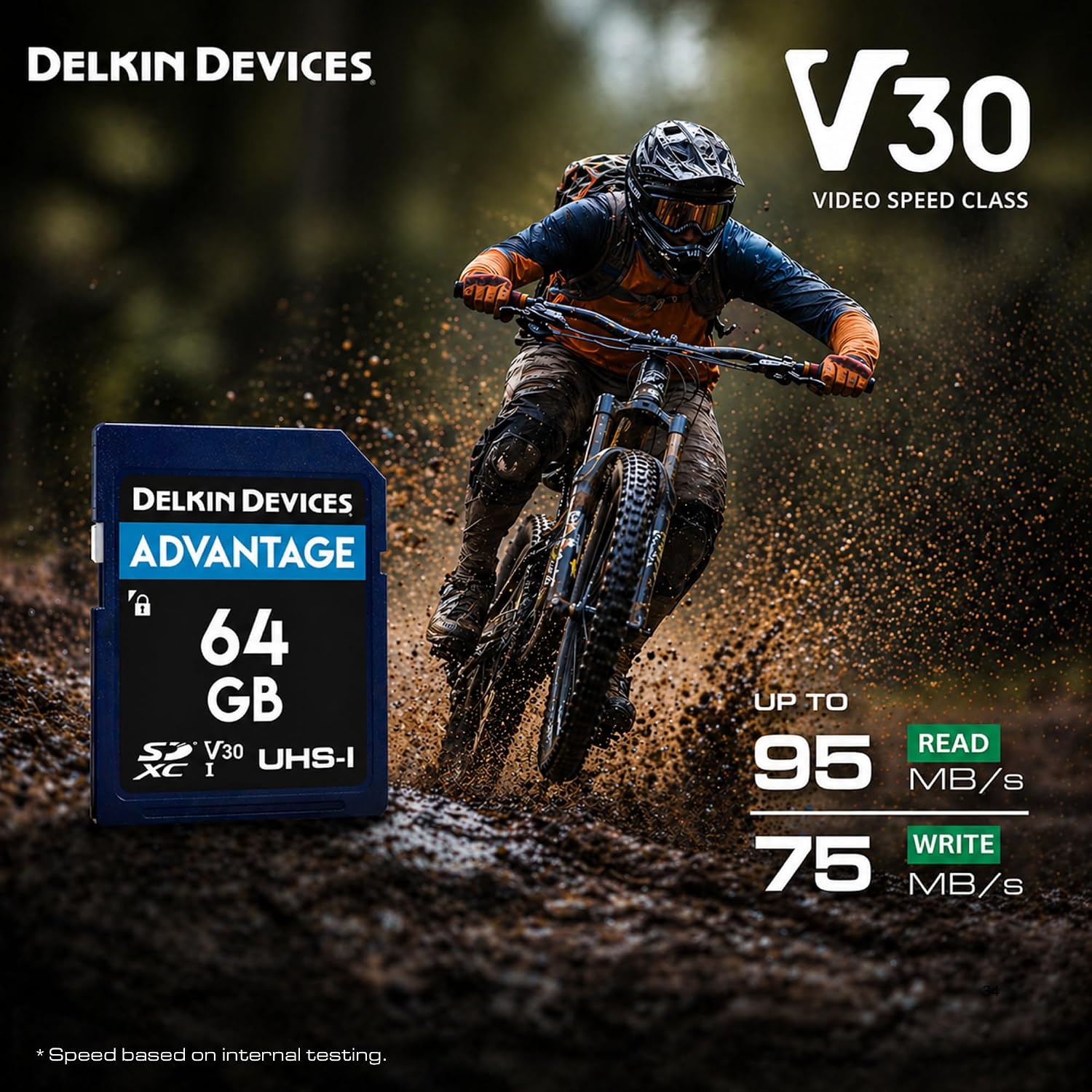 Delkin Devices 64GB SD Card UHS-I U3 V30 – 95MB/s Read, 75MB/s Write – 4K Video & Full HD – Water-Resistant, Shockproof SDXC Memory Card