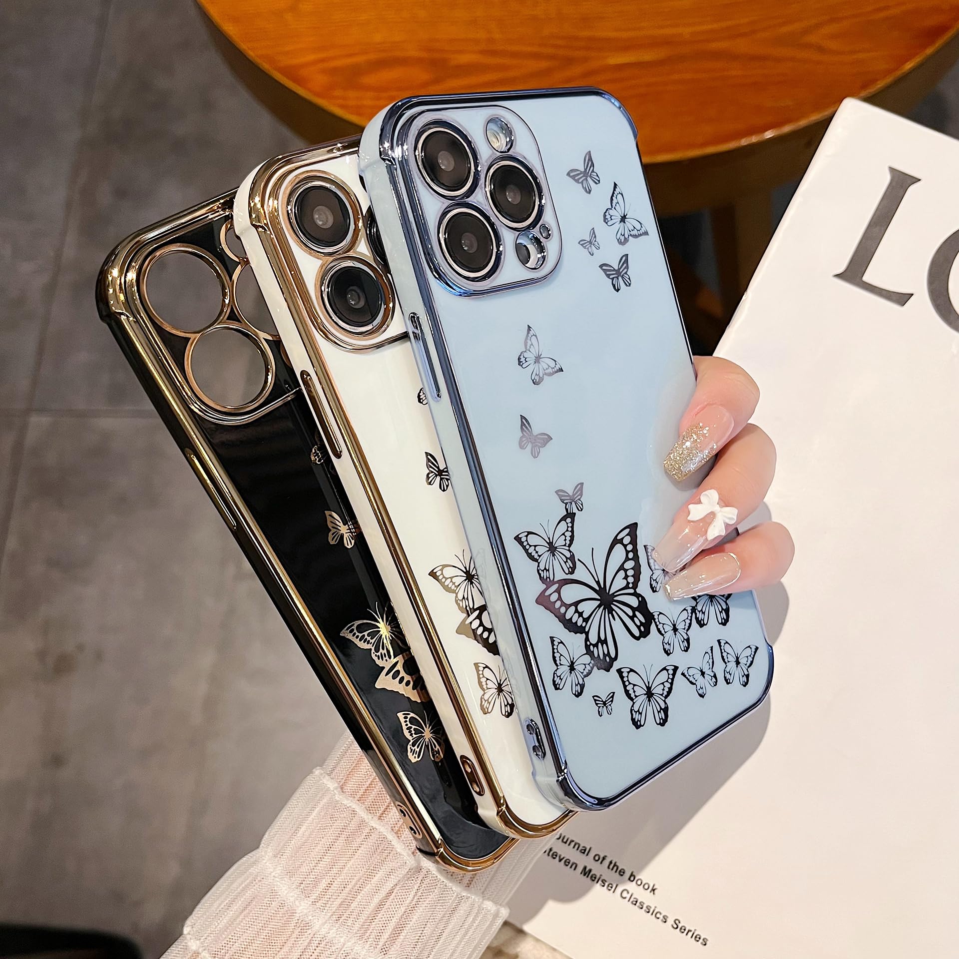 UEEBAI Custodia per iPhone 15 Pro Max con farfalla ondulata