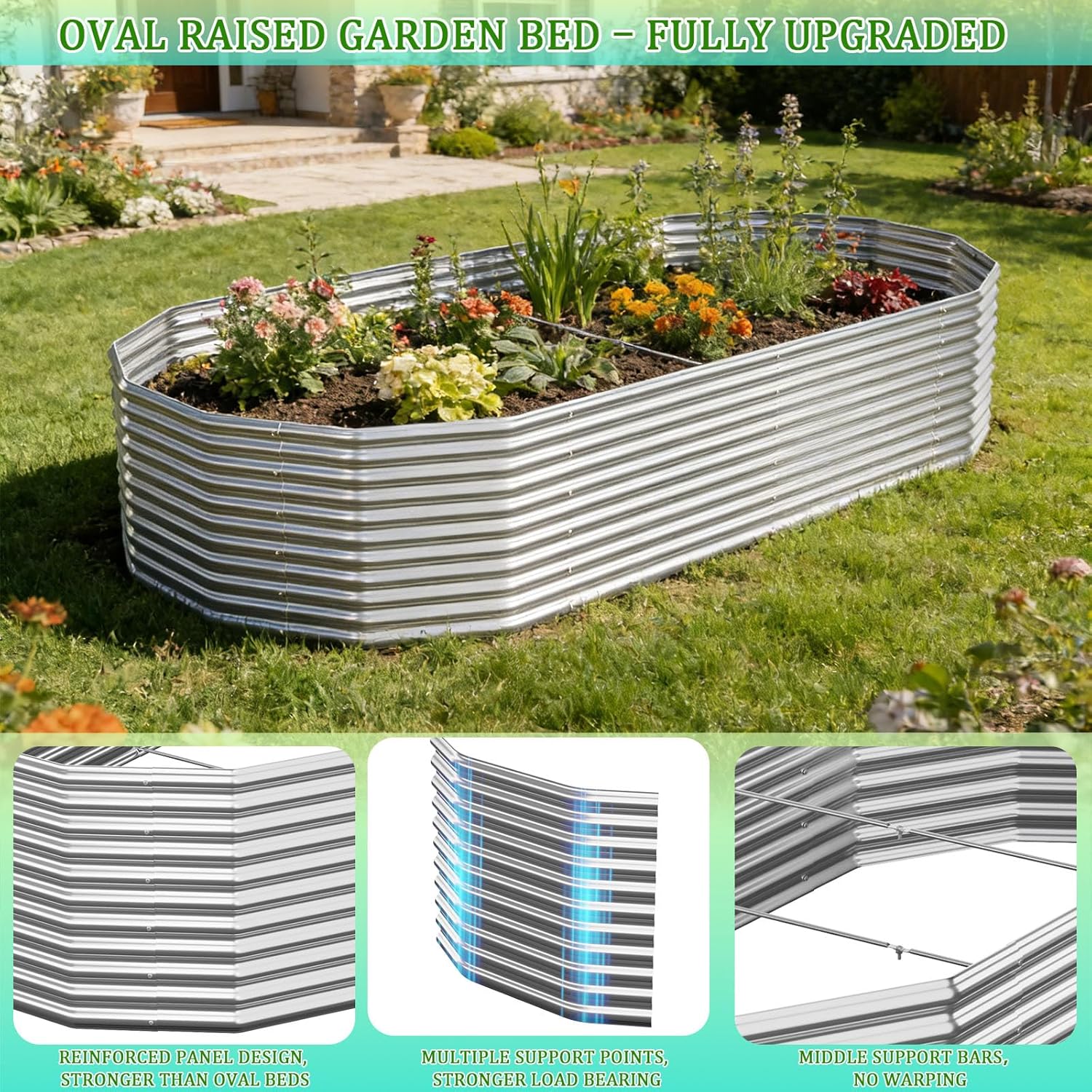 Raised Garden Bed Outdoor Upgrade Oval 2 Pack Tall 8x4FT, Galvanized Metal Garden Beds to Grow More in the Same Space, Raised Beds for Gardening Vegetables & Flowers Reinforced Design