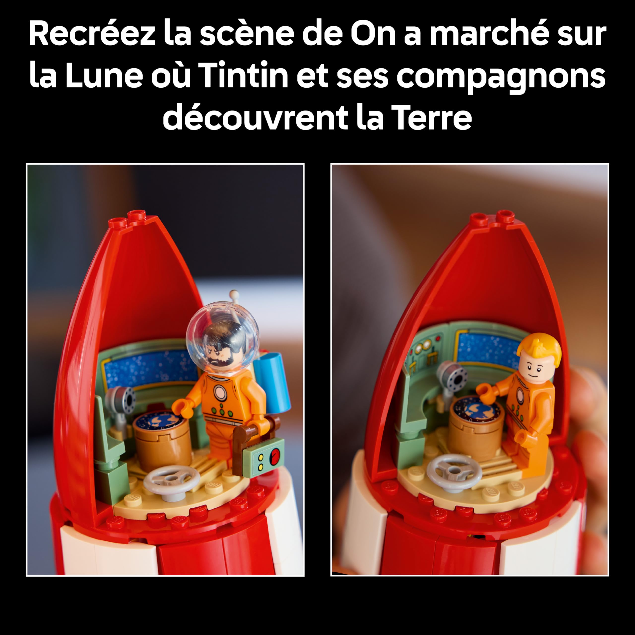 LEGO Ideas La Fusée de Tintin - Maquette de Navette Spatiale pour Adulte - Décoration de Bureau DIY avec 5 Minifigurines & Figurine de Milou Le Chien - Idée Cadeau pour Fans de Bande Dessinée 21367