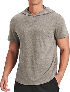 PINSPARK Short Sleeve Hoodies for Men Lightweight Pullover - Quick-Dry Athletic Hooded T-Shirt for Gym Workout Fitness
