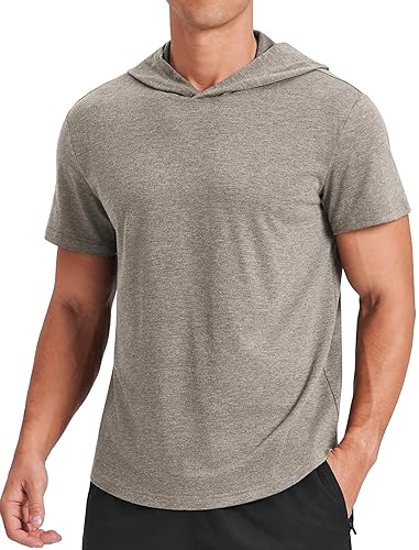 PINSPARK Men's Short Sleeve Hoodie Gym Shirts - Lightweight Quick-Dry