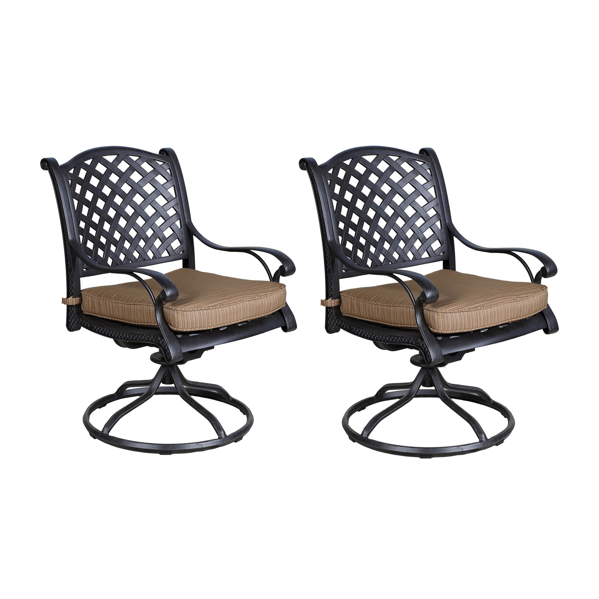 GOWE Patio Outdoor Dining Swivel Rocker Chairs with Cushion, Set of 2, Dupione Brown