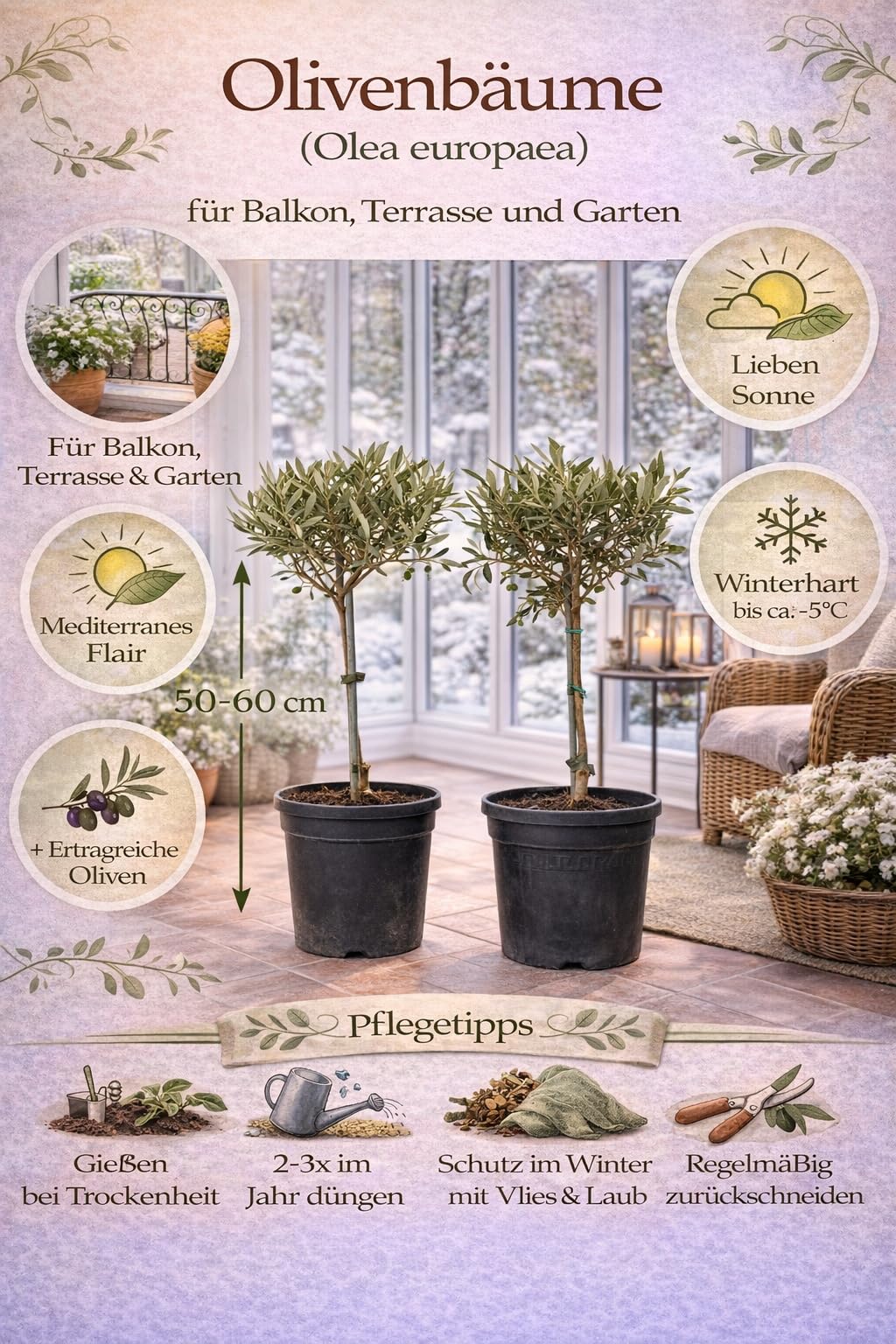 2er Set Olivenbaum Stmmchen 50-60 cm  Kleine Olivenpflanzen fr Garten,  Terrasse & Balkon  Winterhart, pflegeleicht & dekorativ : Amazon.de: Garten