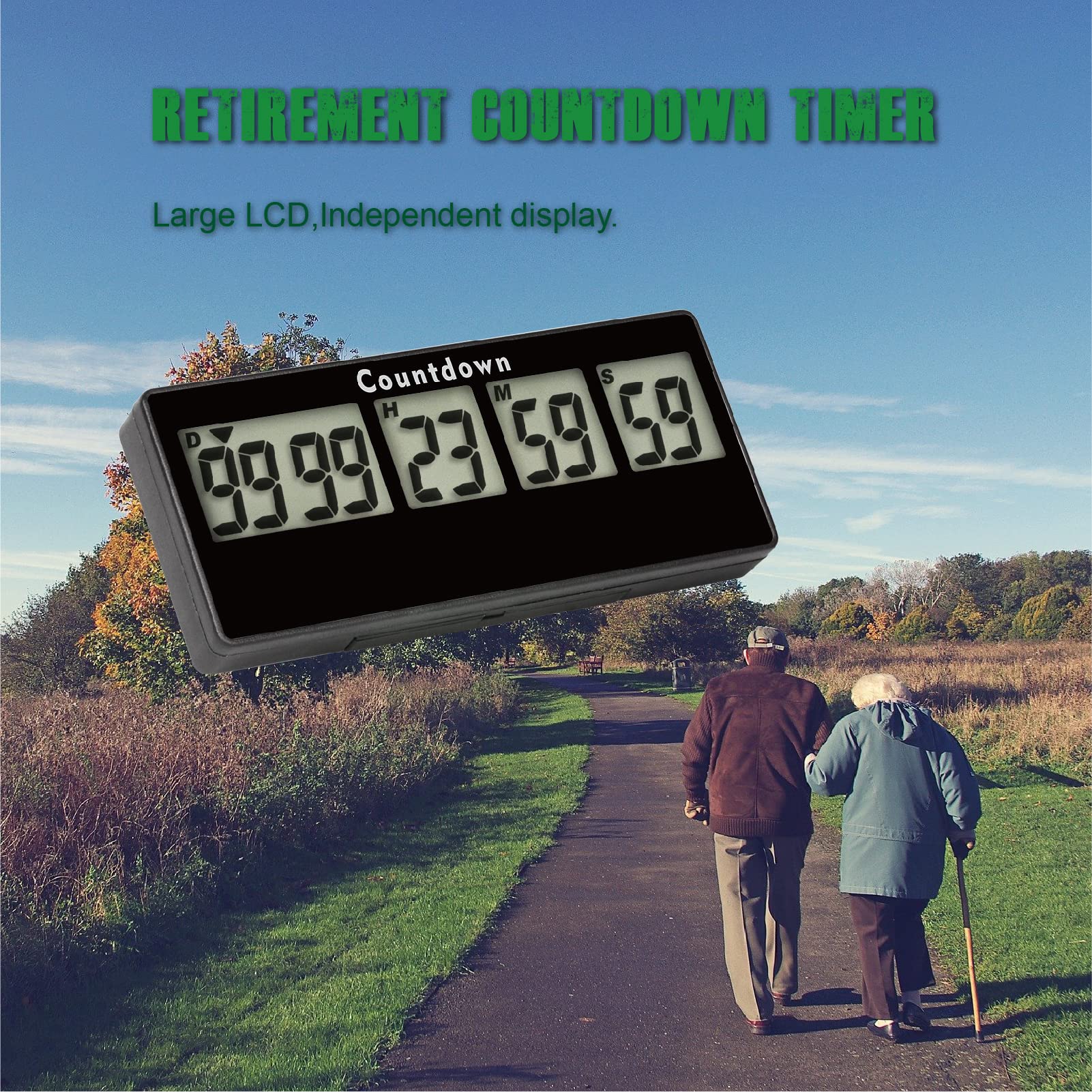 Yooreal Digital Kitchen Timer,Retirement Countdown Timer 9999 Days,Magnet Design,Loud Alarm,Tracks Wedding Vacation Working Cooking Baby Birth (Black)