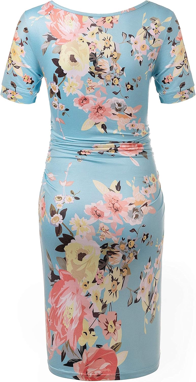 Peauty Everyday Essentials Maternity Bodycon Dress Side Ruch & Short Sleeve Dress for Baby Shower Daily (S-2XL) - Image 4