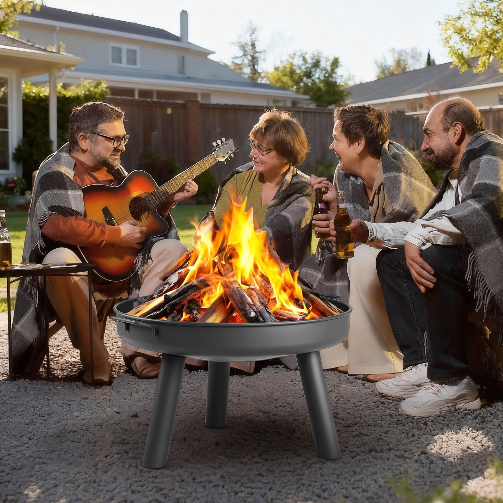 LEADZM Brasero de 60 cm de diámetro, construcción de hierro, con 2 asas estables + gancho para fuego, cesta para leña y carbón, para jardín, terraza, exterior, hoguera, color negro