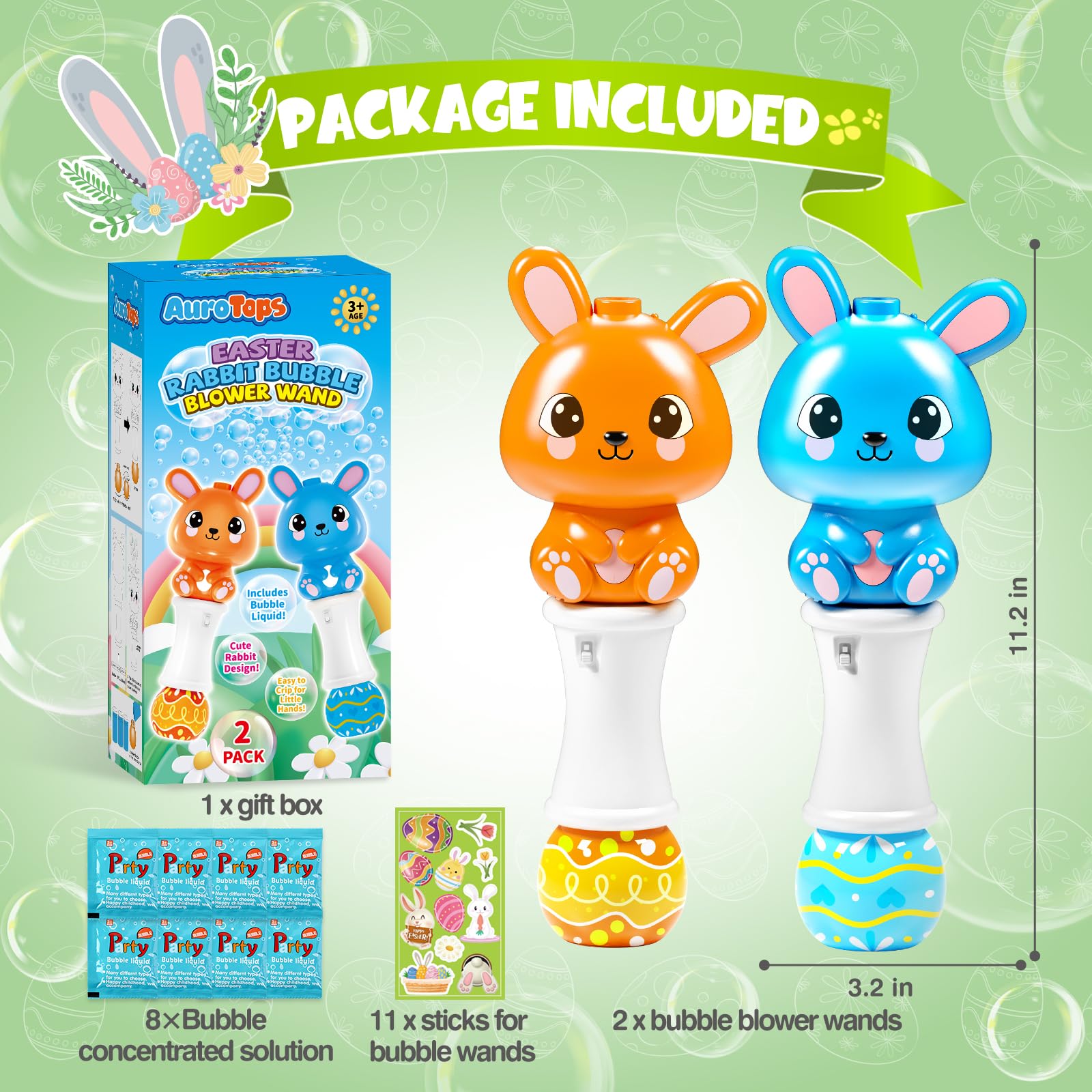 2 Pack Bubble Wands for Kids, Automatic Bubble Blower Machine with Light for Kids Boys Girls, Bunny Bubble Maker with 4 Bubble Solution & Stickers, Summer Outdoor Indoor Activity Easter Gifts - Image 2