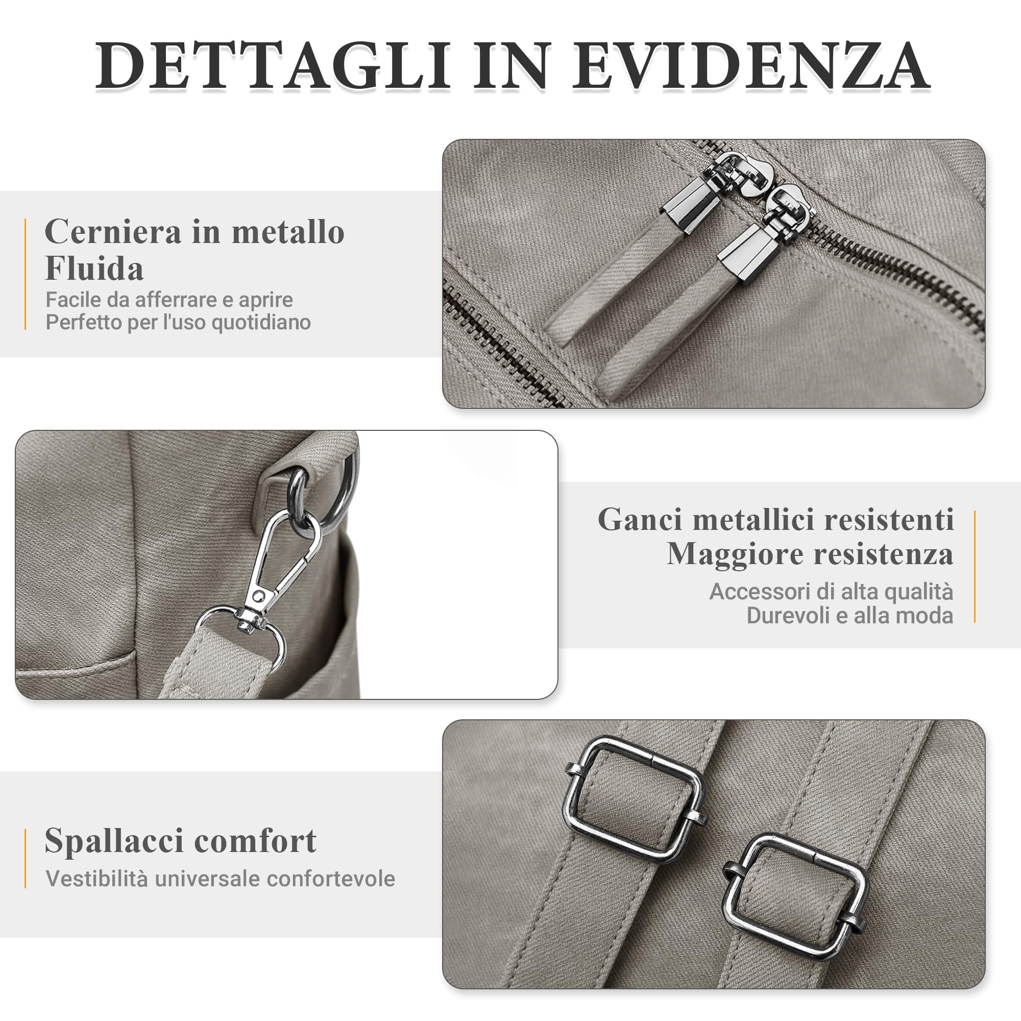 DIRRONA Zaino da Donna Casuale Zaino Donna Alta Capacità Borse a Tracolla Pelle PU Antifurto Impermeabile Daypack Scuola Viaggio Lavoro Borsa Grigio