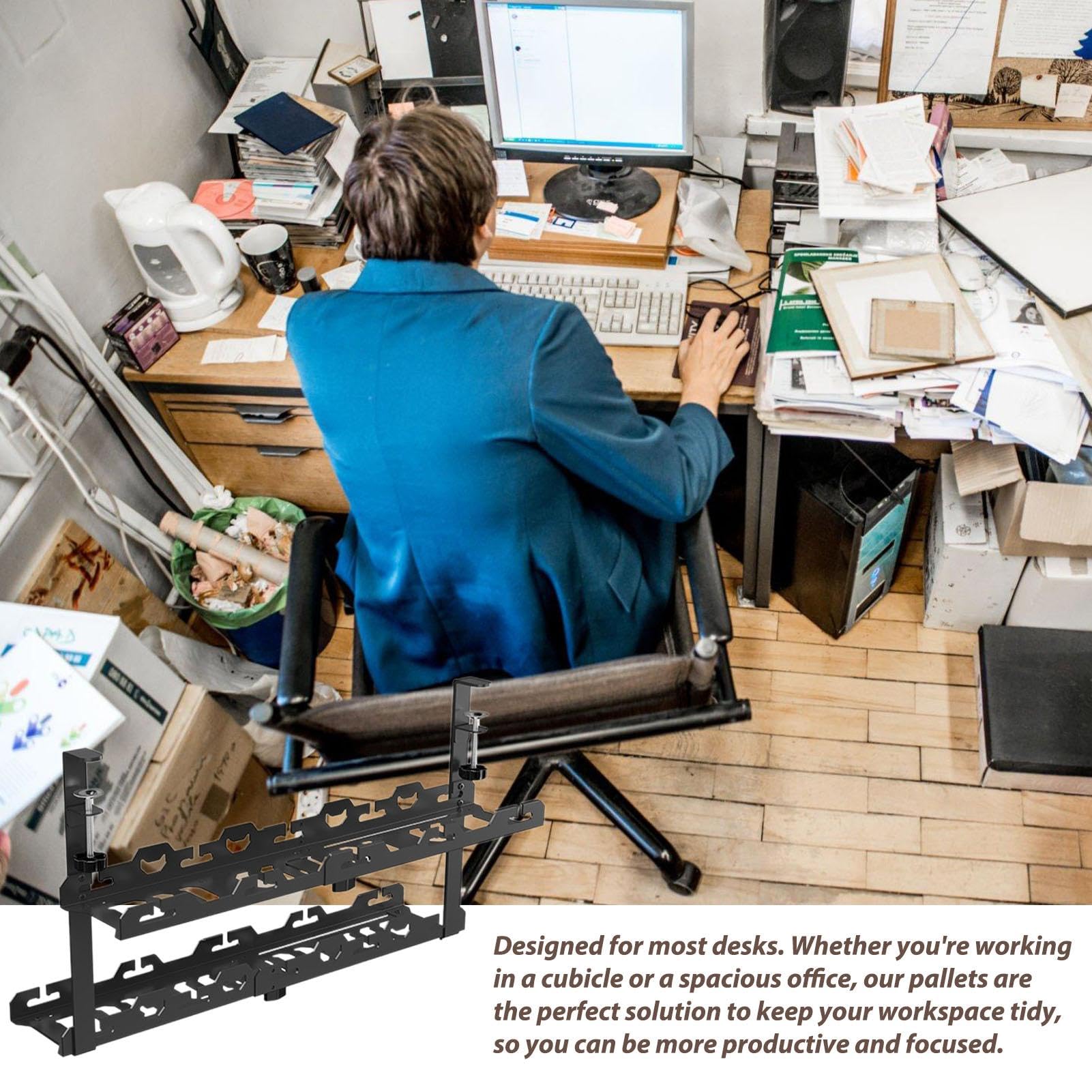Bandeja de gestión de Cables para Debajo del Escritorio, Cesta de gestión | de Cables sin Taladro, Estante para Cables, gestión de Cables Debajo del Escritorio para Cables, gestión de