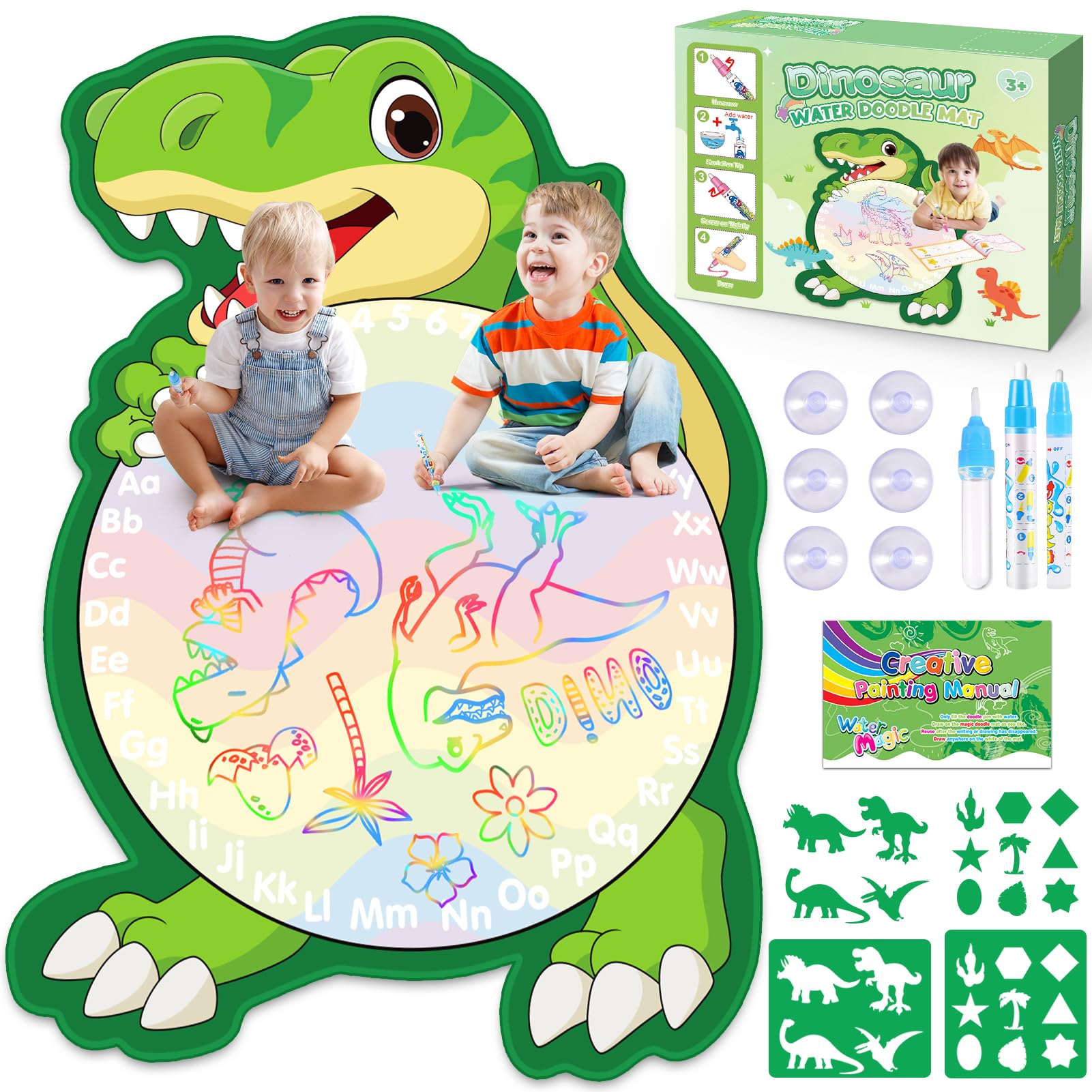 Dinosaur Toys for 3-5 Year Old Boys, Dinosaur Water Doodle Mat for Toddlers 3-5 Preschool Educational Learning Toys Kids Painting Writing Color Doodle Drawing Mat Birthday Xmas Gifts for Boys Age 3-5