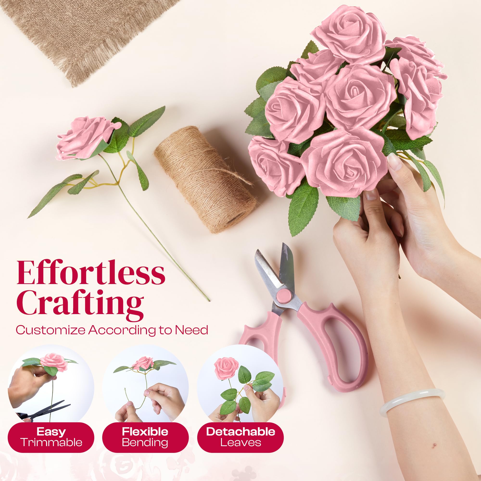 Petalscentusia Artificial Roses 25 pcs Fake Roses with Stems and 20 Leaves Foam Latex for Wedding Bouquets Valentine's Day - Image 4