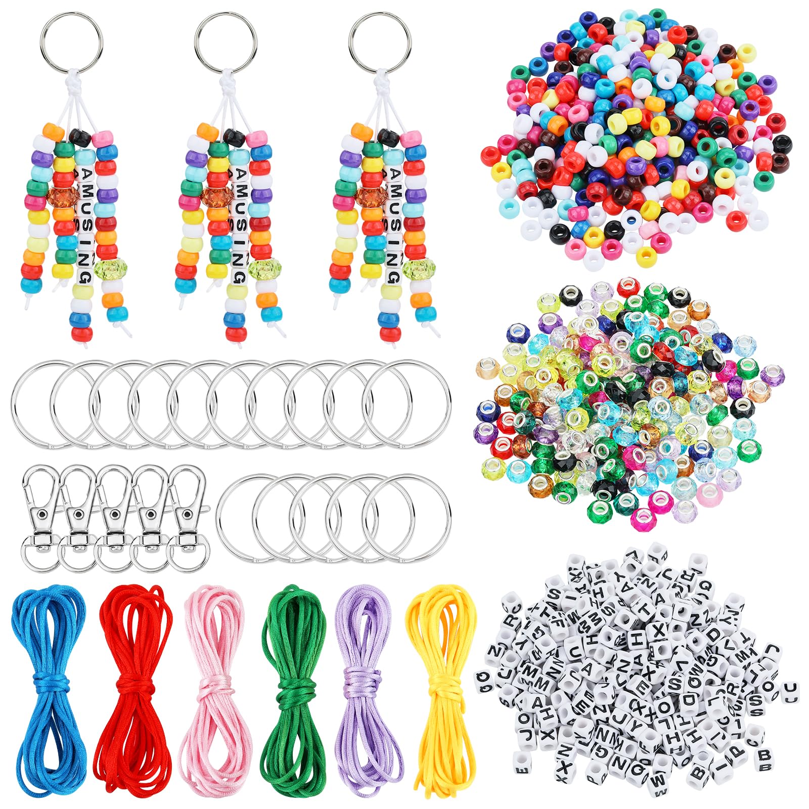 BEEFLYING 750 pezzi fai da te perline portachiavi kit portachiavi creazione artigianato perline lettere stringhe regolabile alfabeto portachiavi gioielli zaino accessori，Colori misti