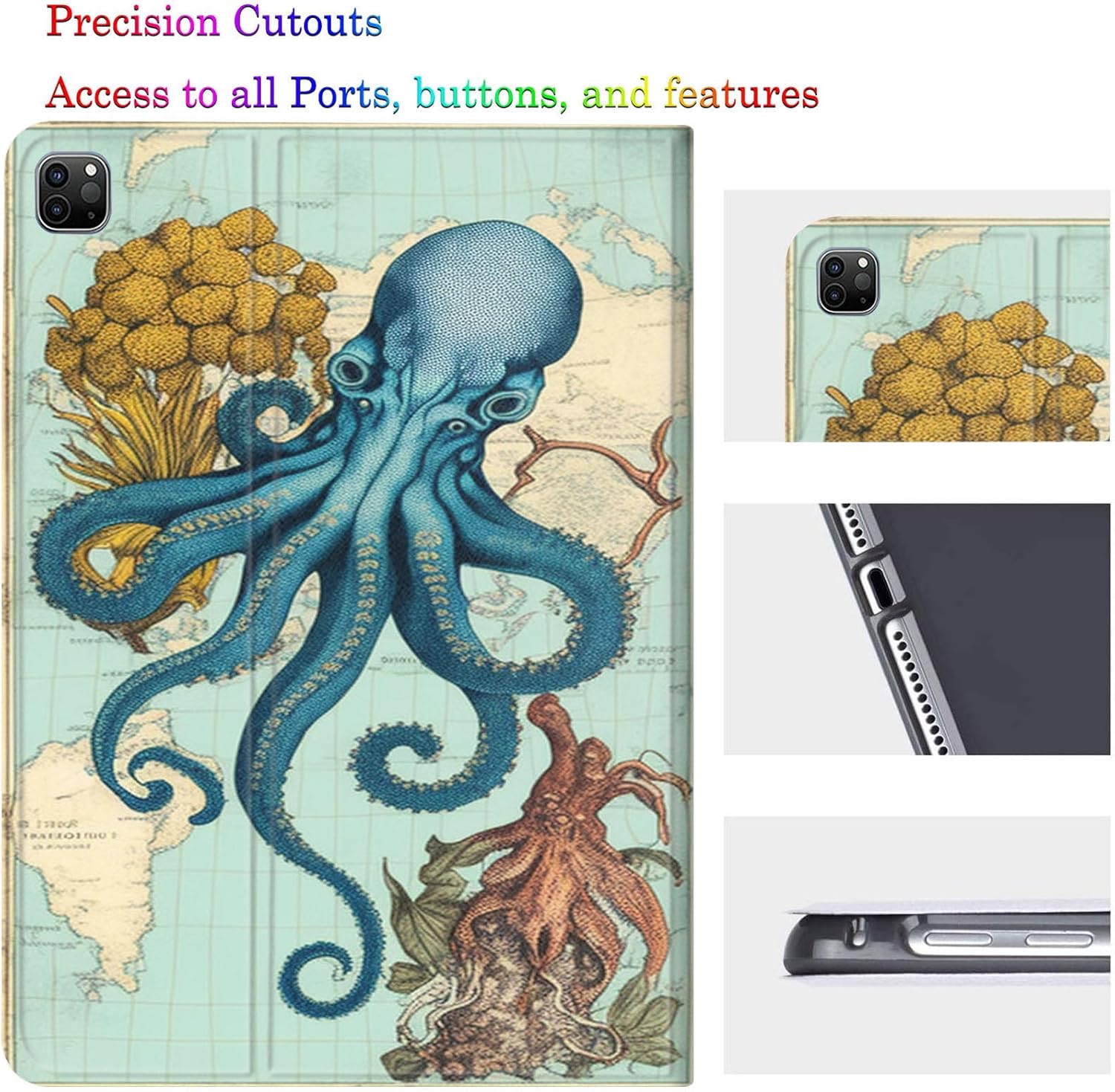 Case for iPad Pro 13 Inch M4 (iPad 7th Generation 2024),Adjustable Stand Auto Wake/Sleep Function Full Body Protection Cover - Octopus