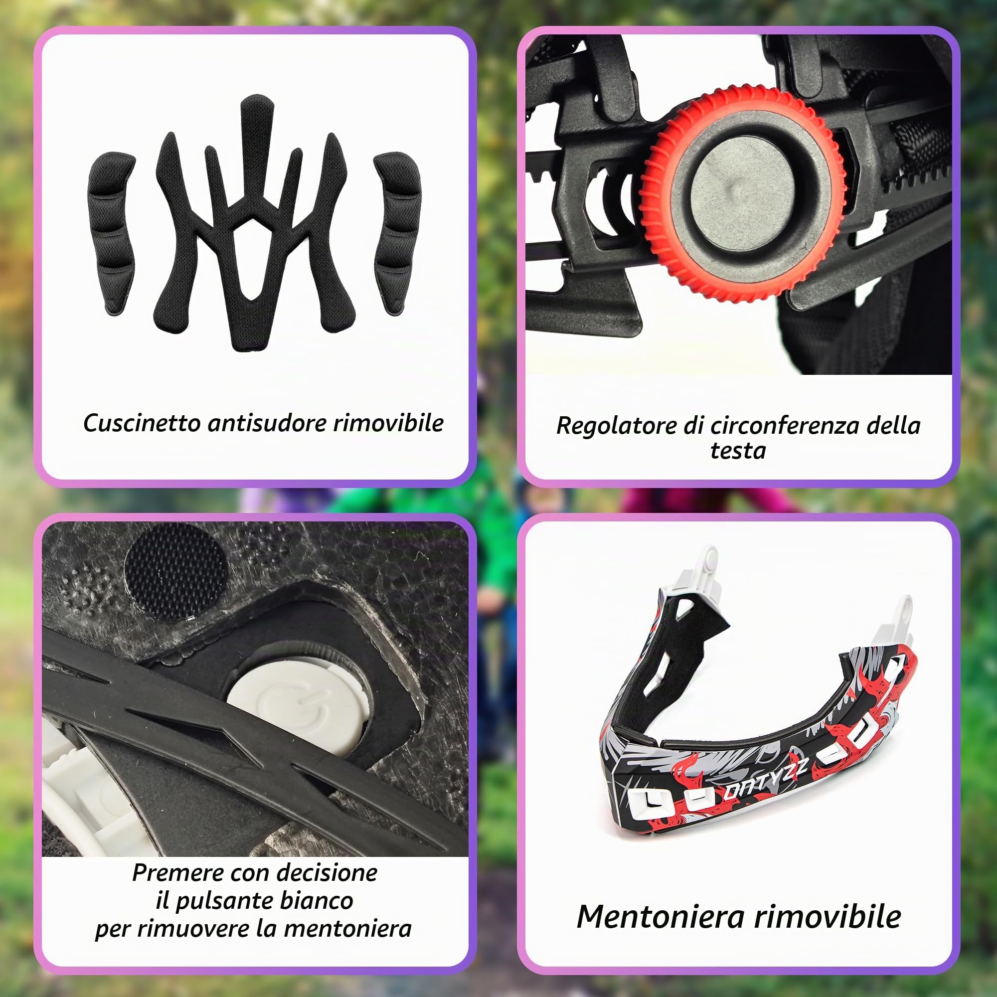 Casco Bici Bambino Integrale Caschetti per Bambini Caschi Integrali MTB Ragazzi Ragazza Caschetto Bici con Protezione Mento Staccabile per Skateboarding Roller Skating