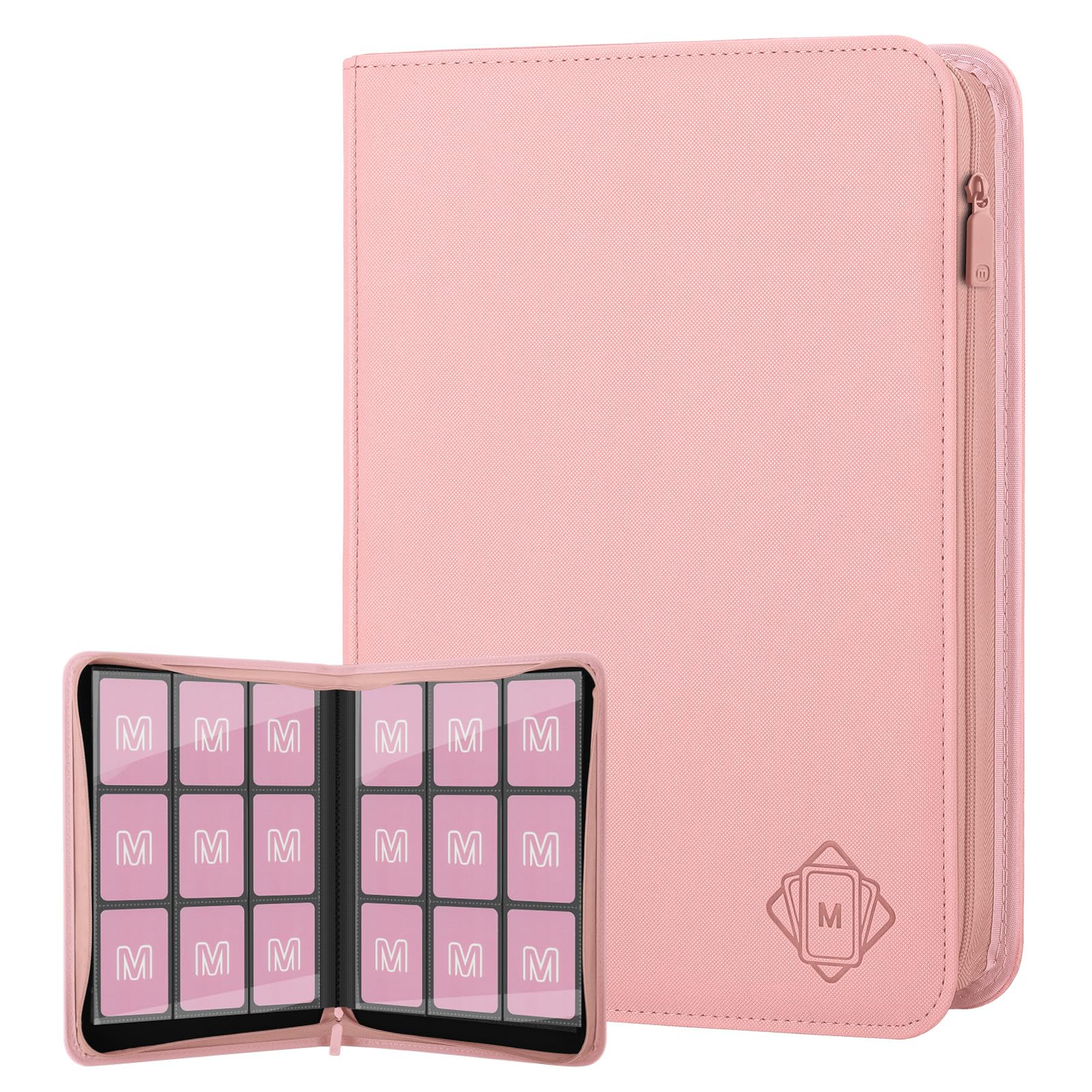 9-Pocket Zip Trading Card Binder Holds 540 Cards for TCG MTG Sports Cards | PU Card Collection Binder, Side-Loading Card Collectible Albums Card Folder fits Baseball Football Sports Cards 9 Pink