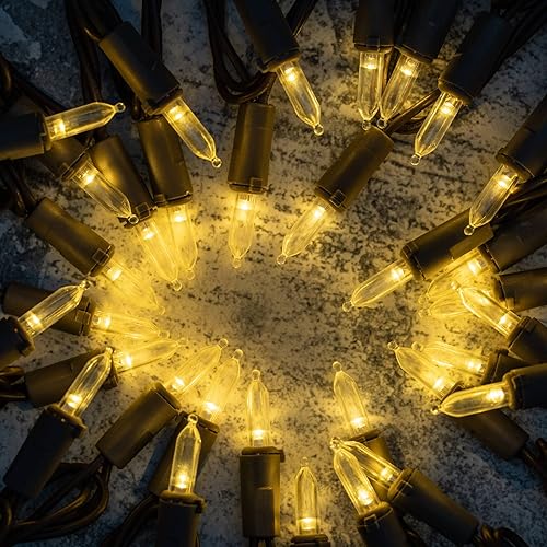 Miniatura 5 de YULETIME - Luces de Navidad LED de color blanco cálido con cable marrón, juego de luces de 33 pies con 100 unidades, certificación UL, grado