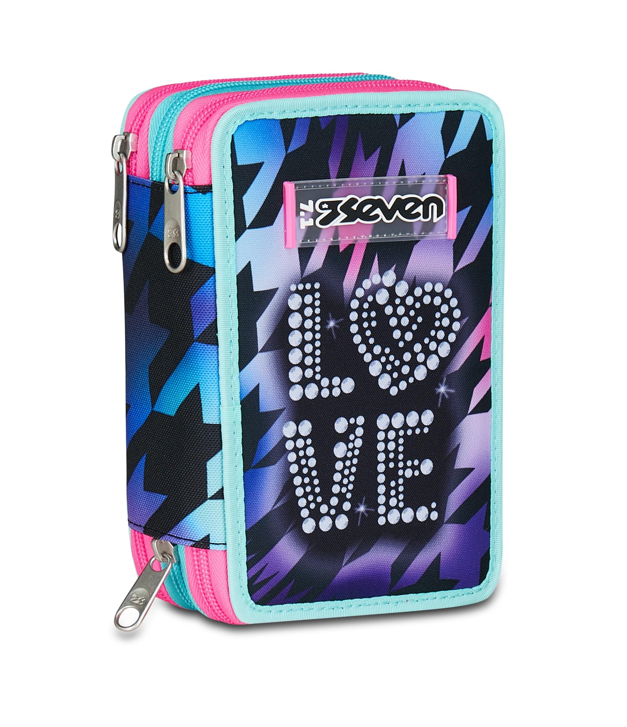 Seven Astuccio Scuola 3 Zip, Viola Fucsia, Portapenne Triplo Scomparto Completo Di Penne, Matite, Colori, Accessori Zaino, Scuola Elementare, Bambina