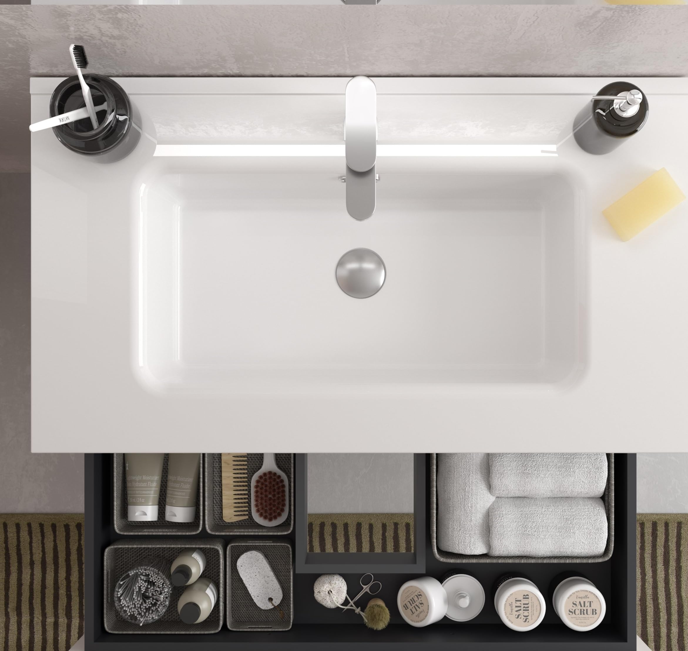Mueble de Baño BEQUIA Plus Metal 100cm Nogal | Lavabo Porcelana Grifo Izquierda 2H