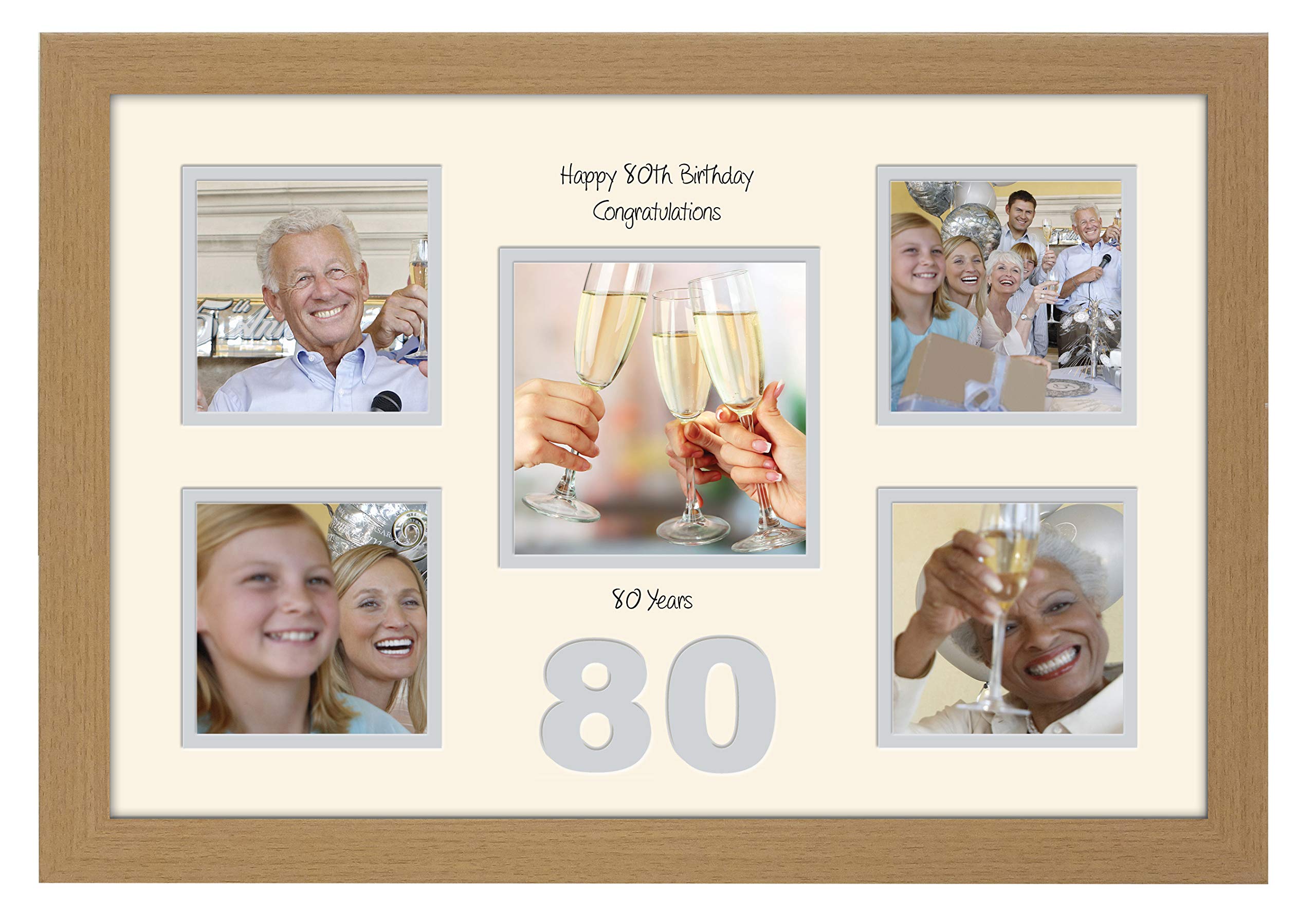 Photos In A Word Oak Finish Frame Cream Mount Grey Inside 80Th Birthday Photo Frame 4"X4" X4 And 5"X5" Photo 972D (Oak Finish Frame Cream Mount Grey Inside)