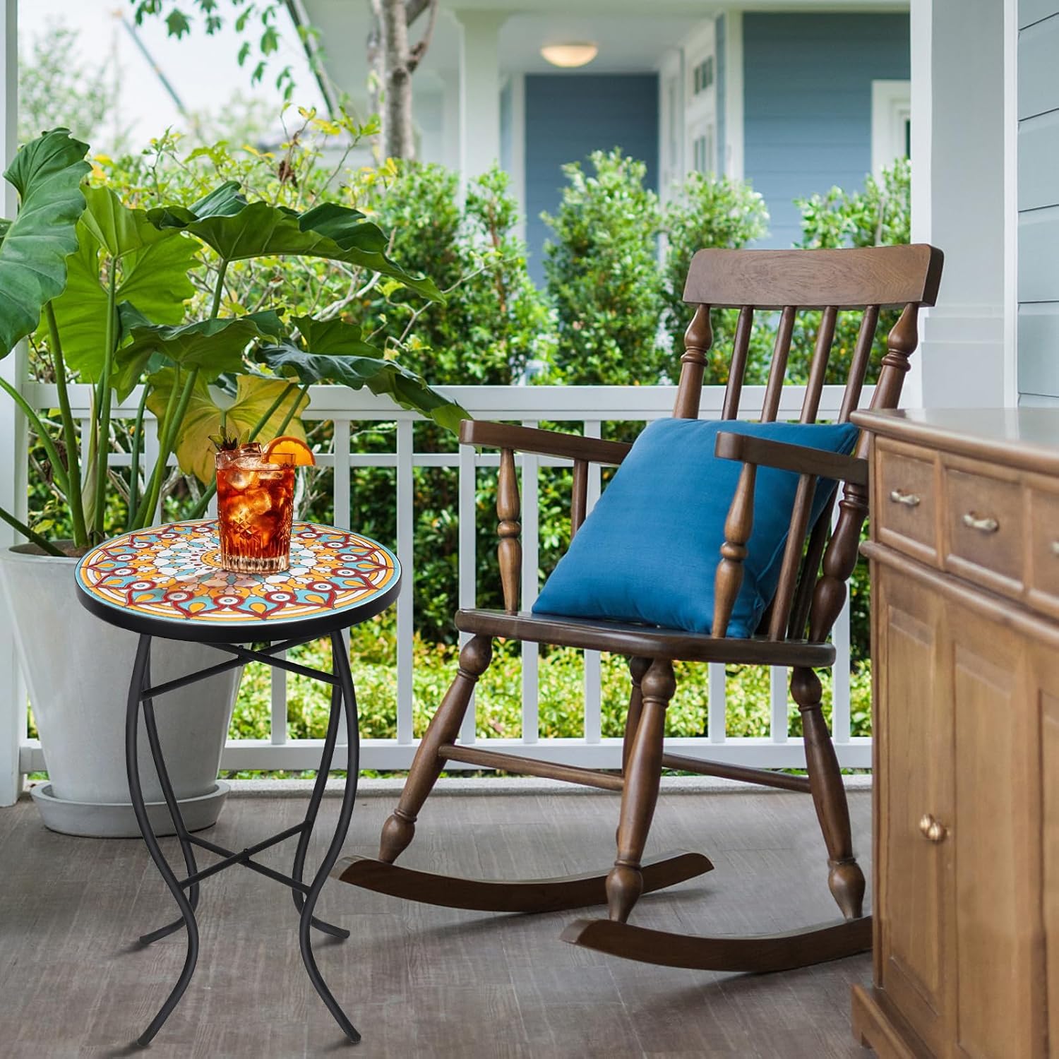VCUTEKA Mosaic Outdoor Side Table,14" Patio Accent Table Round Coffee Table