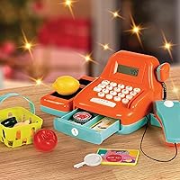 Vista 2 de Battat - Caja registradora interactiva para niños con escáner y sonidos - Set de juego de 26 piezas para simular compras con escáner iluminado