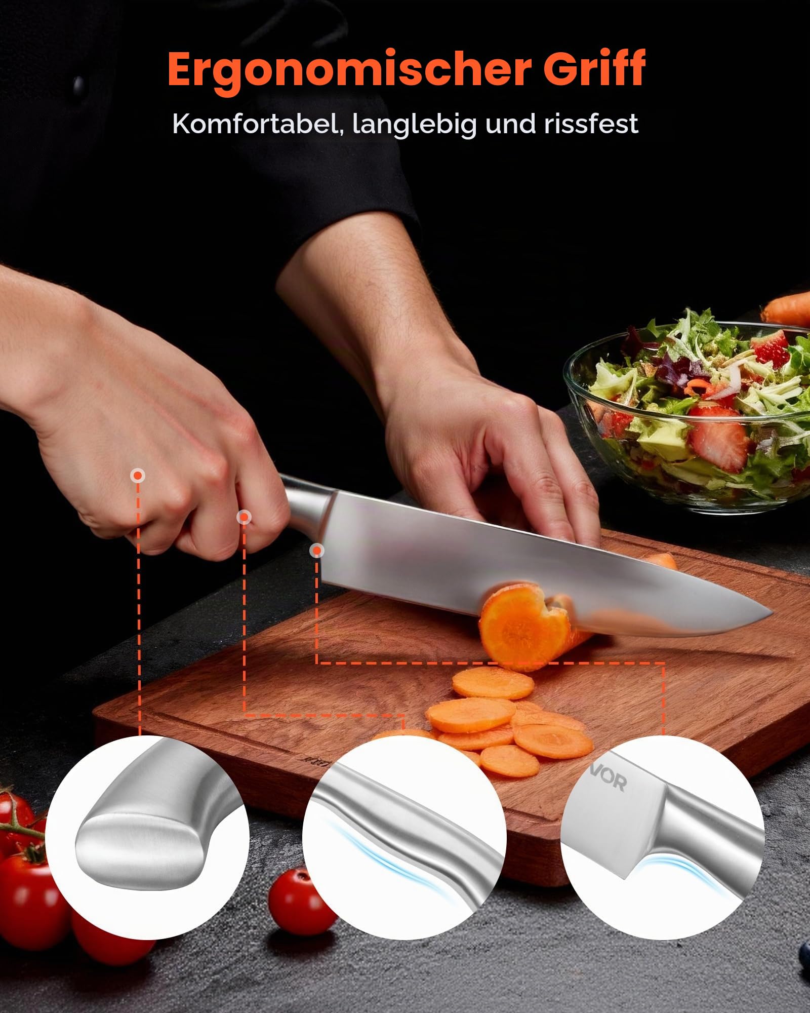 VEVOR Küchenmesserset mit Messerblock (Holz) & Wetzstahl, 15-tlg. Messerset aus scharfen Messern aus hochkohlenstoffhaltigem Edelstahl, Küchenbesteck mit ergonomischem Griff, für Hobbyköche