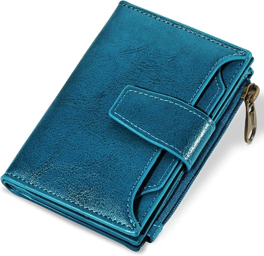 Small Wallet Women RFID Blocking Soft Leather Bifold Compact Card Holder Wallet for Women with Zipper Coin Pocket 4 ID Window