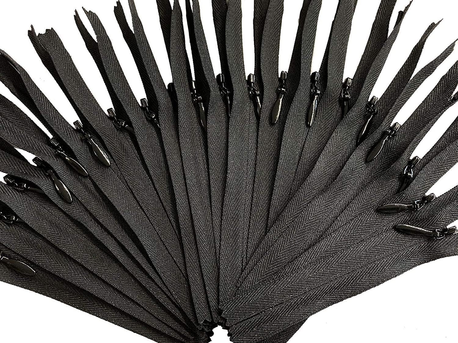 Invisible YKK (Conceal) Black Zippers for Apparel & Craft Projects - Closed Bottom - Color Black - Made in The United States (25 Zippers Per Pack) (12 Inches)