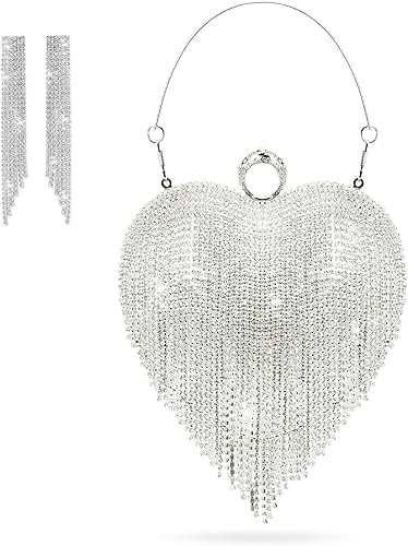Bolso de Rhingestone del corazón de las mujeres,Embrague del Rhinestone de la borla,Embrague de lujo del Rhinestone de la noche del