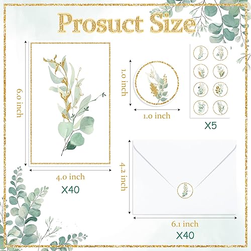 Miniatura 2 de BeYumi 85 tarjetas de felicitación doradas con sobres, calcomanías de acuarela, tarjetas de notas botánicas de acuarela con plantas verdes, tarjeta