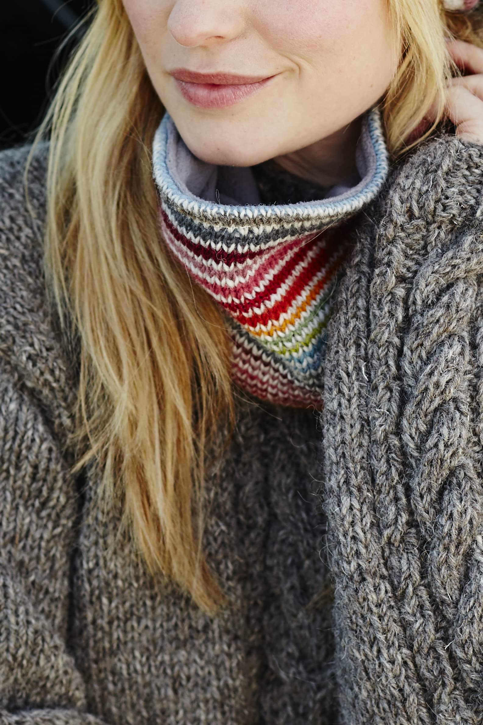 De la Mujer Multicolor invierno forro de rayas de punto de lana Snood térmico interior