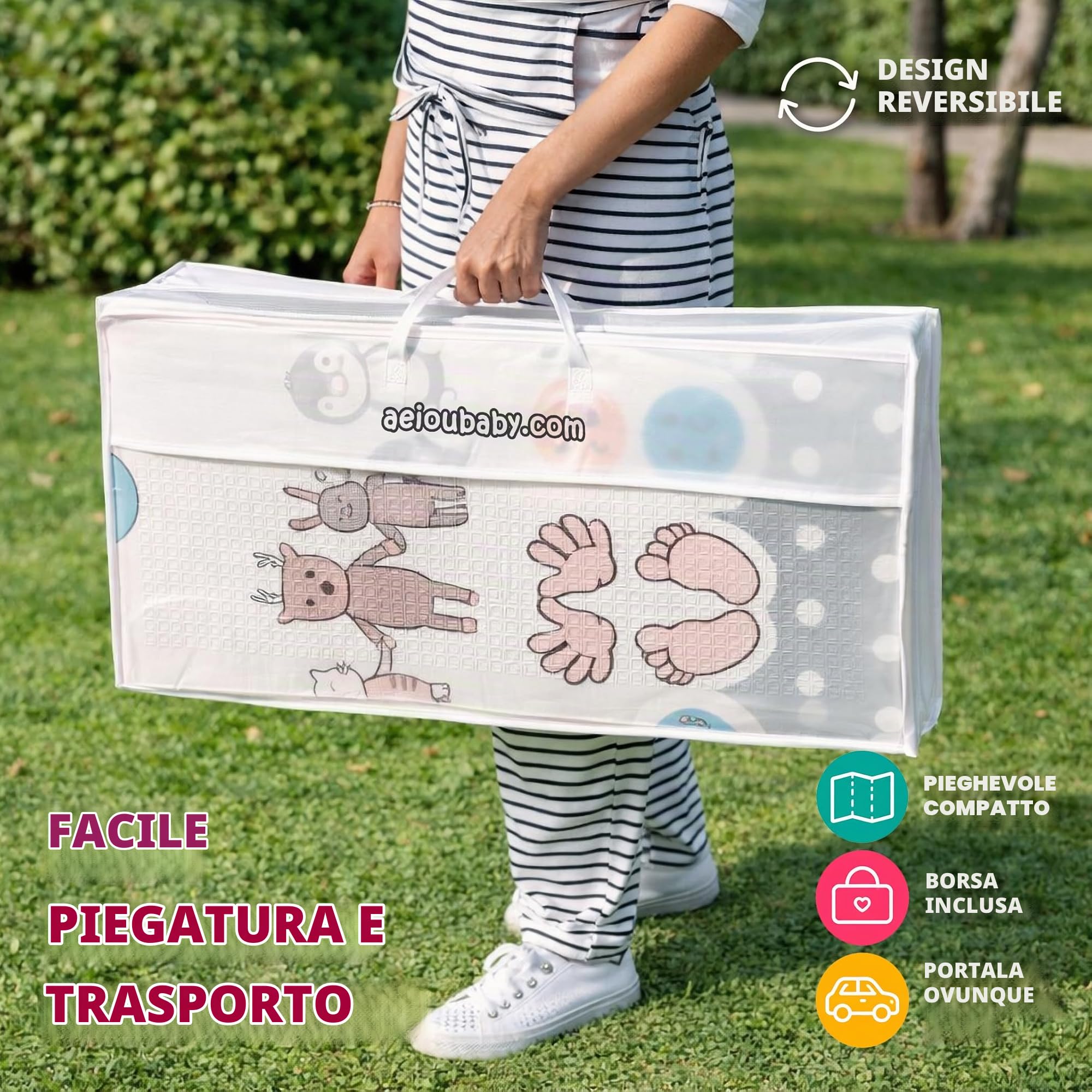 Tappeto Gioco per Bambini Pieghevole e Reversibile | Grande e Sicuro 178x196 cm XPE Non Tossico Certificato CE/ASTM | Educativo Evolutivo Decorativo Facile da Pulire