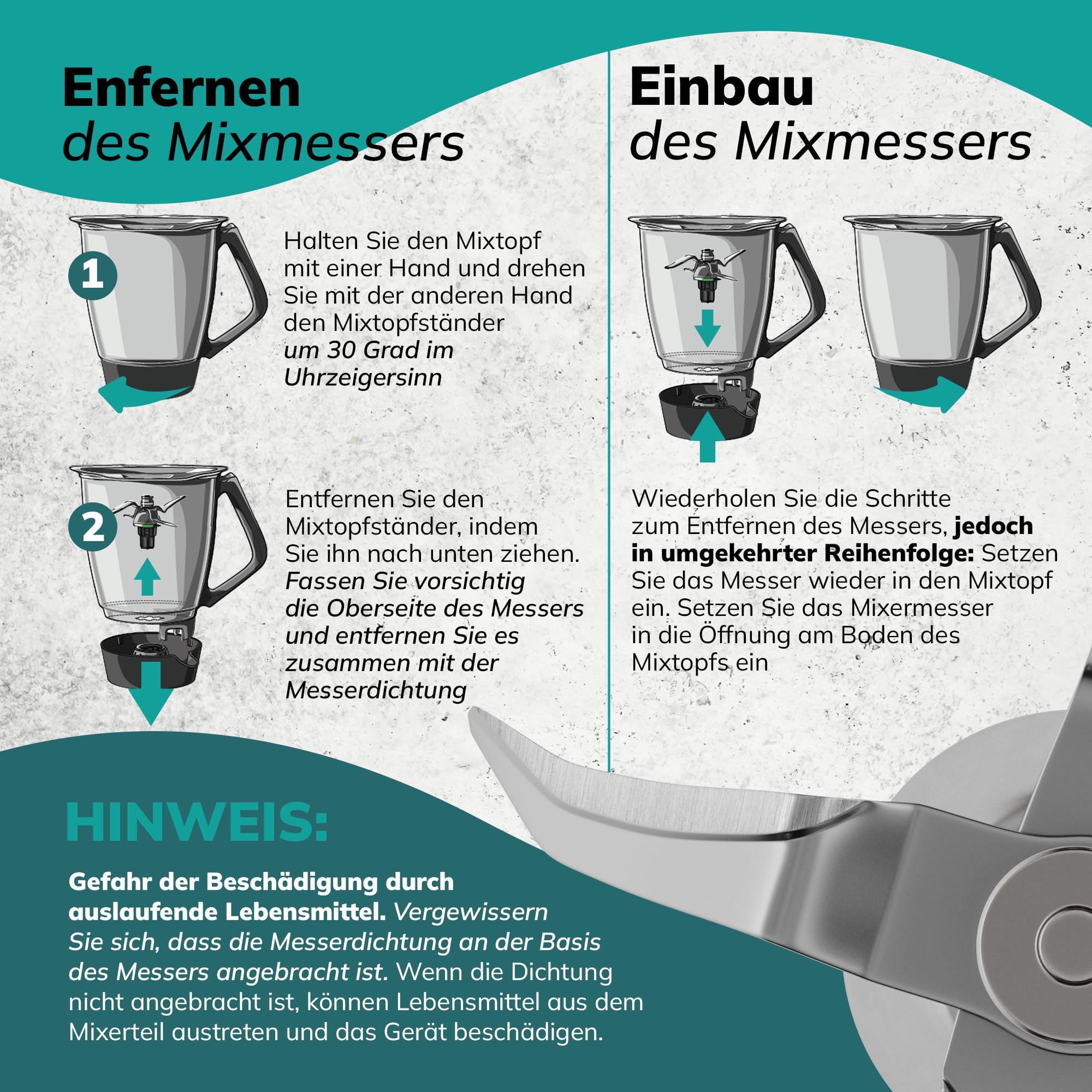 Mixmesser Ersatz für Vоrwerk Thermоmix Messer TM5 - Ersatzmesser aus Edelstahl mit Dichtring - Zubehör für TM5 Küchenmaschine