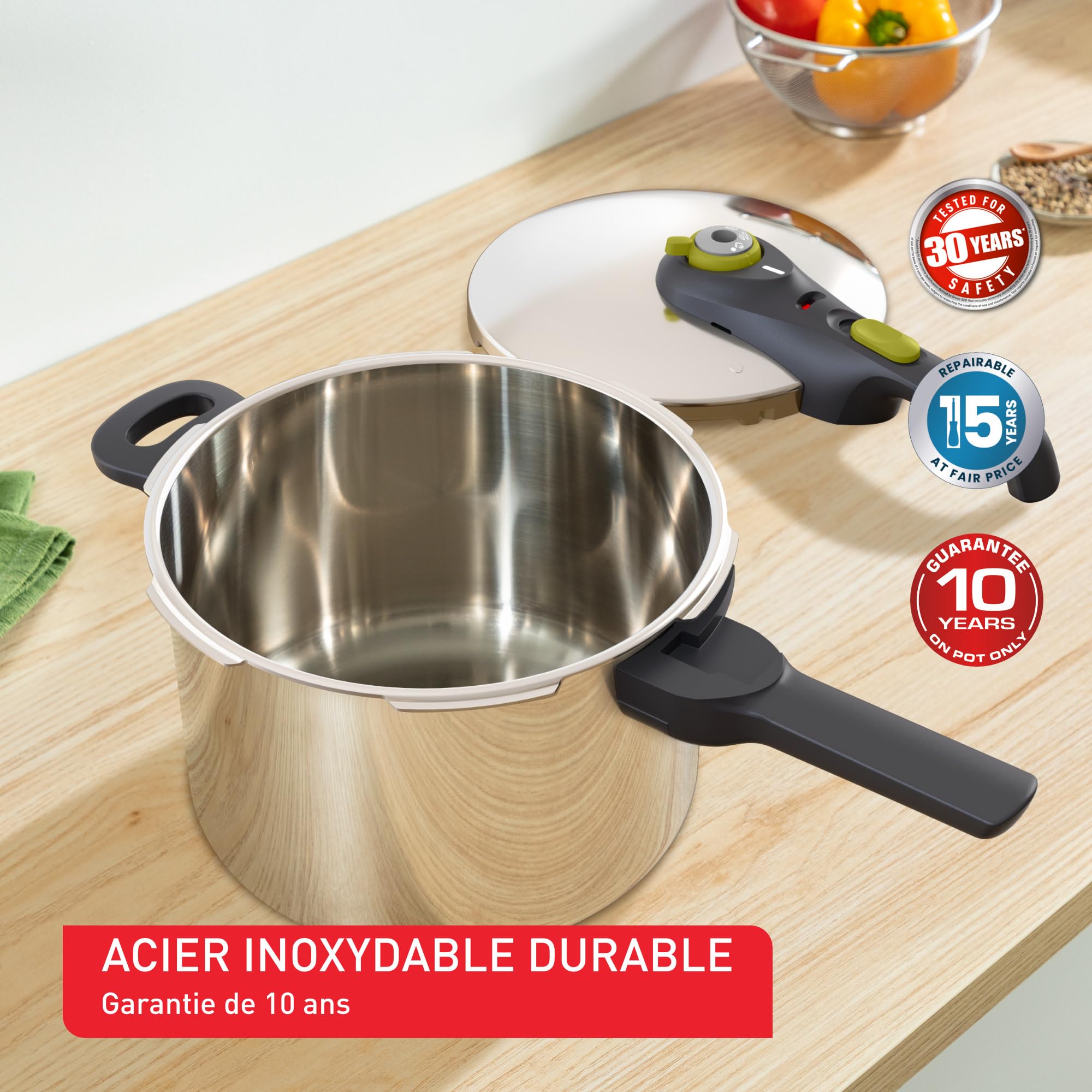 Tefal Secure Neo 8L, Cocotte-minute en acier inoxydable, Pour 5-8personnes, Résultats rapides, La qualité au juste prix, P2534449