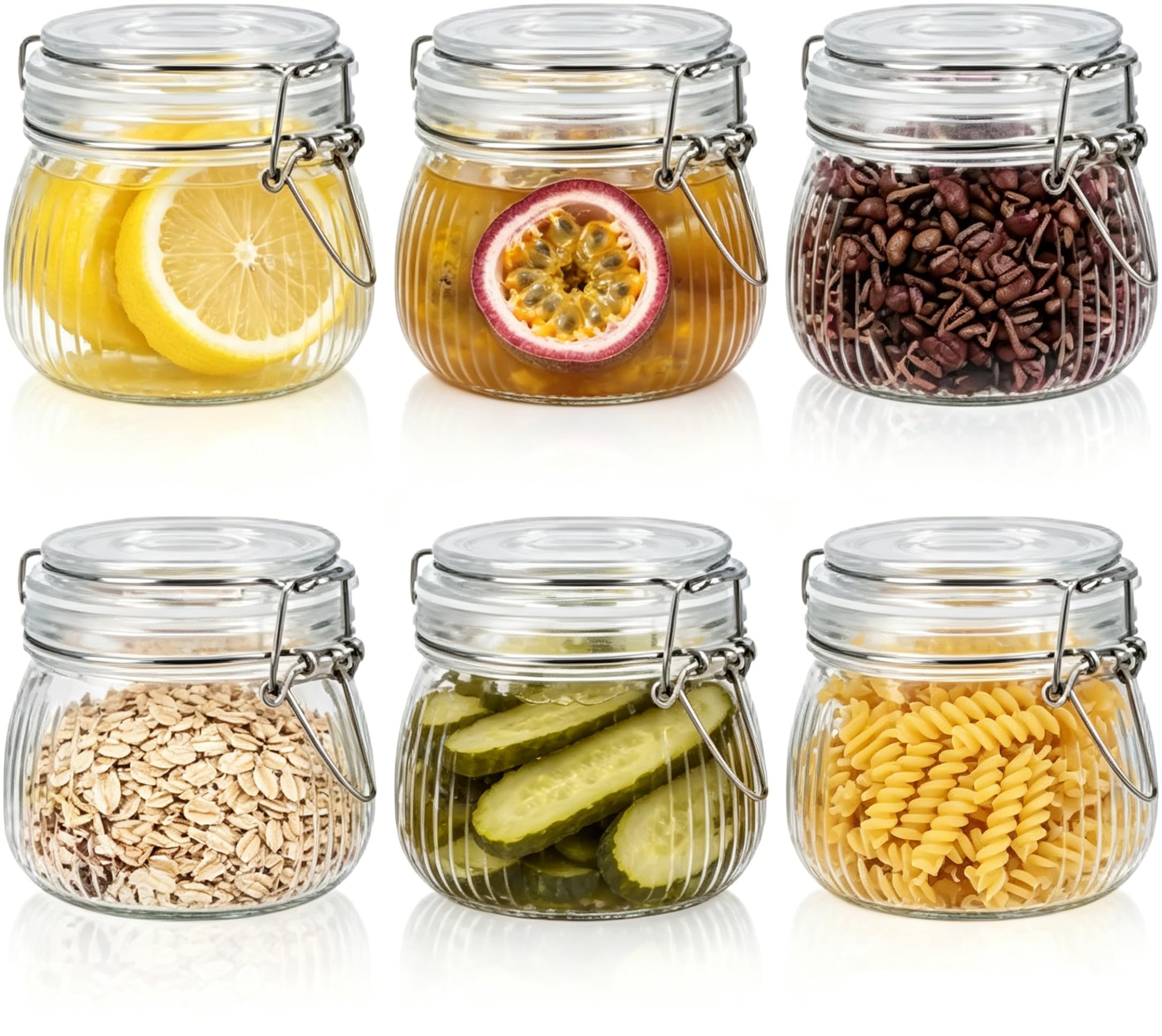 Set of 6 Glass Jars with Airtight Lids, 500 ml, Glass Preserving Jars, Jam Jars, Spice Jar with Clip Closure for Kitchen, Cereals, Coffee Beans, Spices