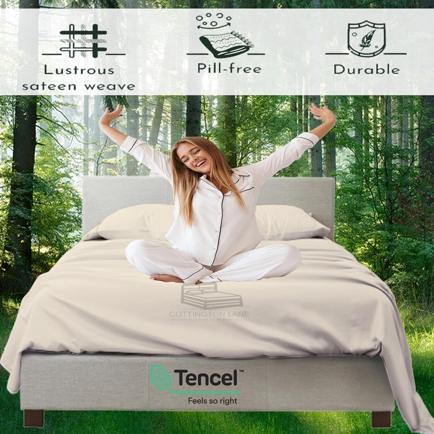 Tencel Split King Sheets Sets For Adjustable Bed - Certified 100% Tencel Lyocell Sheets - 5 Piece Split King Sheets for adjustable Beds Tencel - Cooling - Supersoft - Moisture Wicking (Ivory)