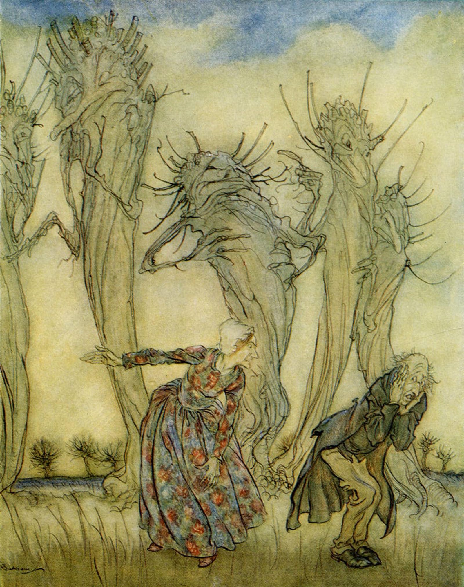 SERENDIPITP Abstract Painting Mural Print Picture Wall Decor Painting Mr and Mrs Vinegar by Arthur Rackham Vintage Wall Artwork for Home Decor 60x90cm