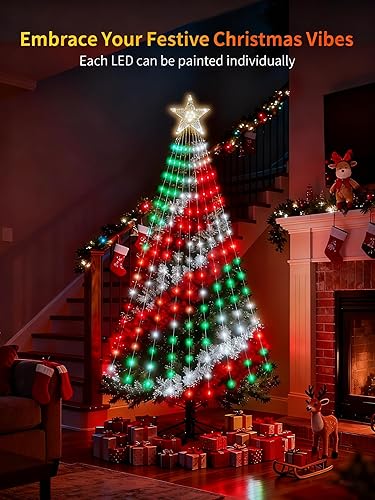 Miniatura 2 de Luces inteligentes para árbol de Navidad, espectáculo de luces LED que cambian de color, cadena de luces de árbol de Navidad de 6 pies con anillo y