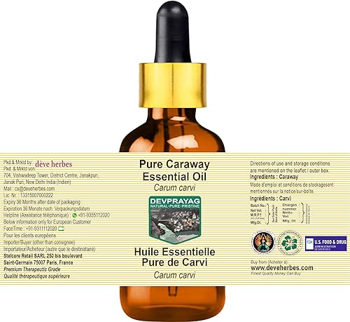 Miniatura 2 de Aceite esencial de alcaravea pura (Carum carvi) con cuentagotas de vidrio destilado al vapor 3.4 fl oz (3.38 oz)