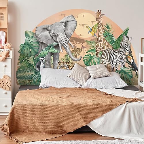 Miniatura 3 de 3 hojas de calcomanías de pared de animales de la selva semicirculares, sin pegamento, diseño de animales de safari tropical, bricolaje, removibles,