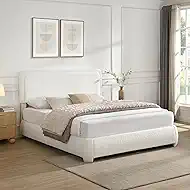 Cloud Full Bed Frame with Adjustable Headboard, Modern Boucle Fabric Upholstered Platform Bed, Low to Floor, Anti-Collision Soft Rounded Corners, No Box Spring Needed, Easy Assembly for Bedroom