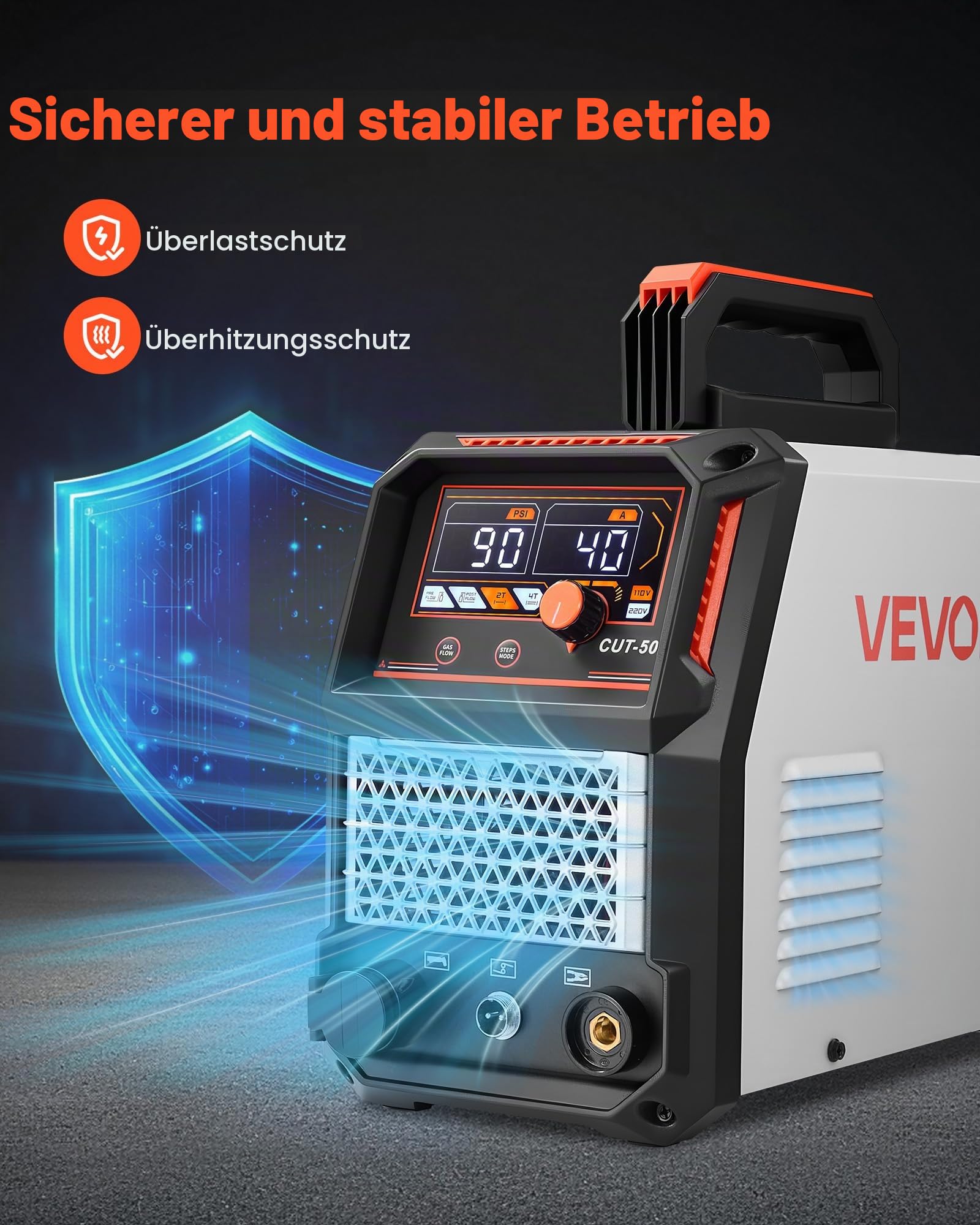 VEVOR Plasmaschneider, 50A Plasmaschneidgerät, Digitalanzeige IGBT Inverter-Schneidemaschine mit 2T/4T-Funktion & einstellbarer PA/PT-Zeit, Ideal für Heimreparaturen, Werkstätten