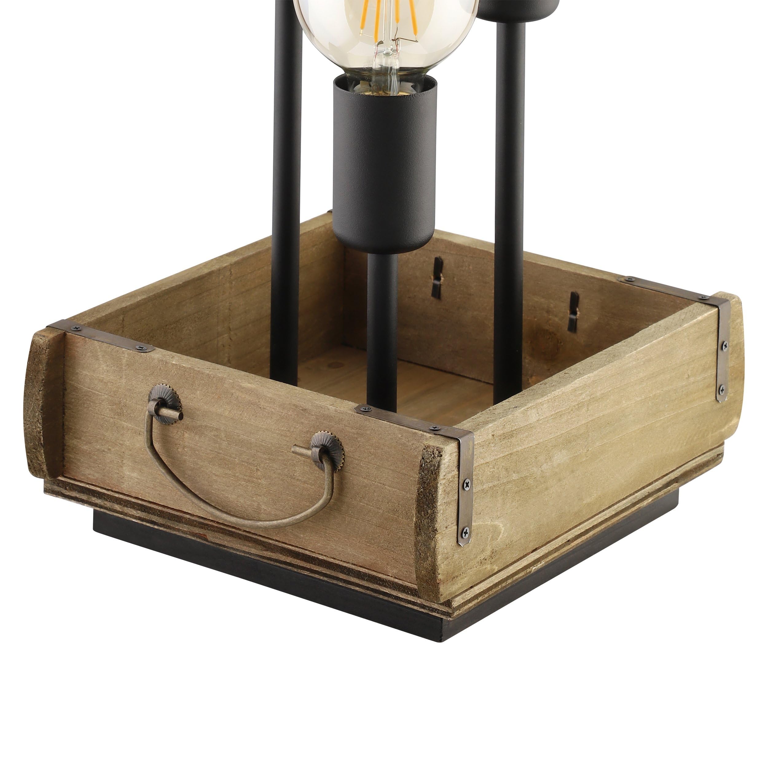 EGLO Tischlampe Wootton, 3 flammige Tischleuchte Vintage | Nachttischlampe aus Holz in Braun und Metall in Schwarz, Wohnzimmerlampe, Lampe mit Schalter, E27