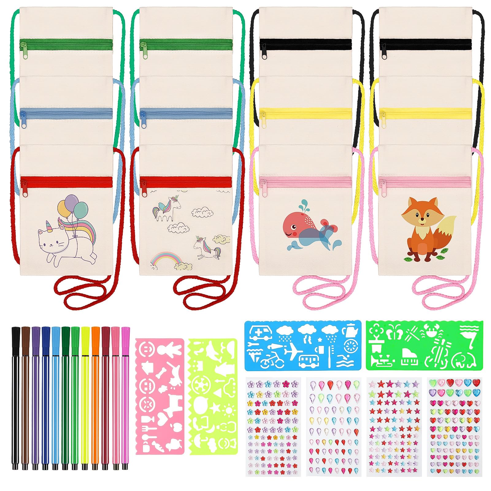 Set 12 Sacchetti Di Tela Bianca Da Dipingere Per Bambini – Con Pennarelli, Stencil E Adesivi, Attività Creativa Fai Da Te, Regalo Compleanno E Scuola - 5