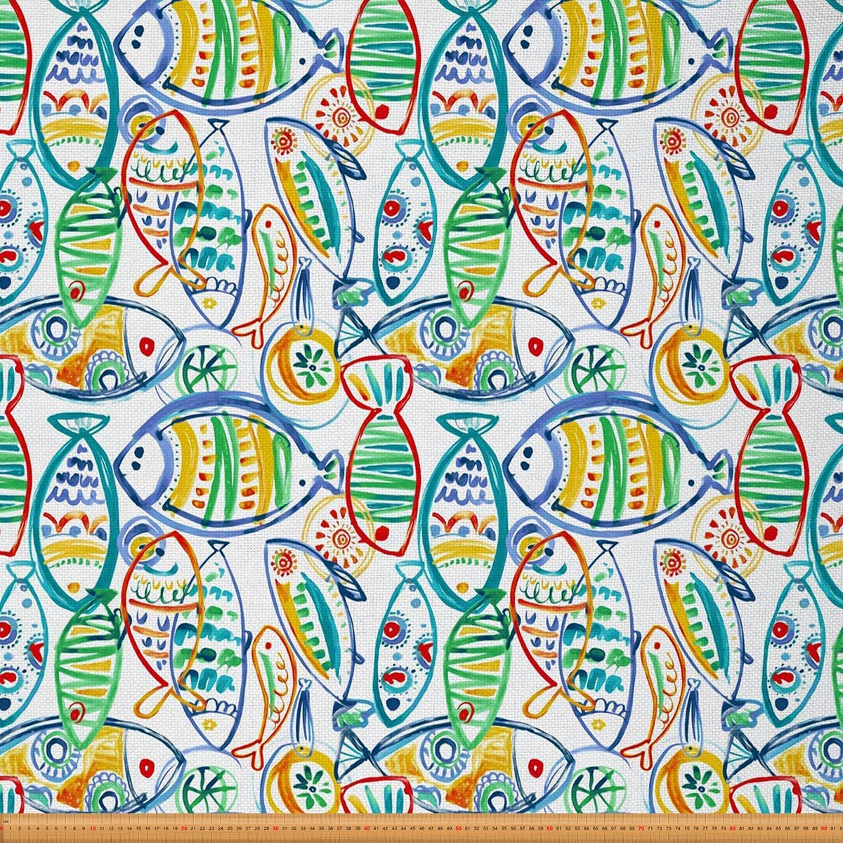 Ocean Upholstery Fabric by The Yard,Boho Colorful Fish Outdoor Fabric by The Yard,Sea Life Fish Doodle Fabric for Upholstery and Home DIY Project,10 Yards,(L920*W150cm) Blue Yellow โ image 1